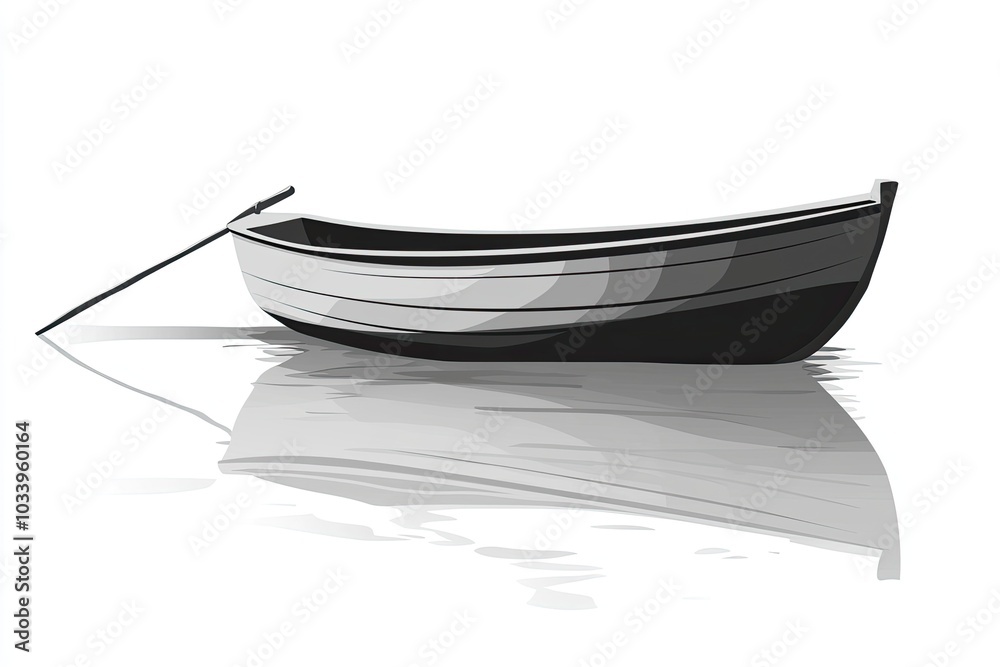 A simple boat design with reflection on water, white isolated background. A simple boat design with reflection on water, white isolated background.