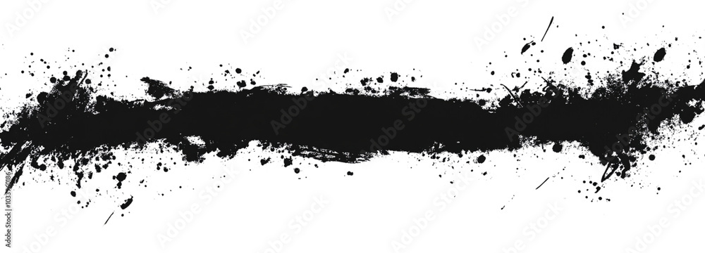 Black ink splatter banner, horizontal streaks isolated on a white background. Black ink splatter banner, horizontal streaks isolated on a white background.