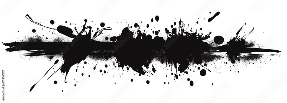 Obraz premium Black ink splatter banner, horizontal streaks isolated on a white background.