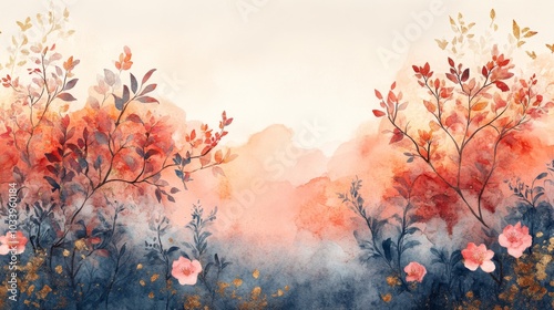 Autumn Floral Watercolor Landscape