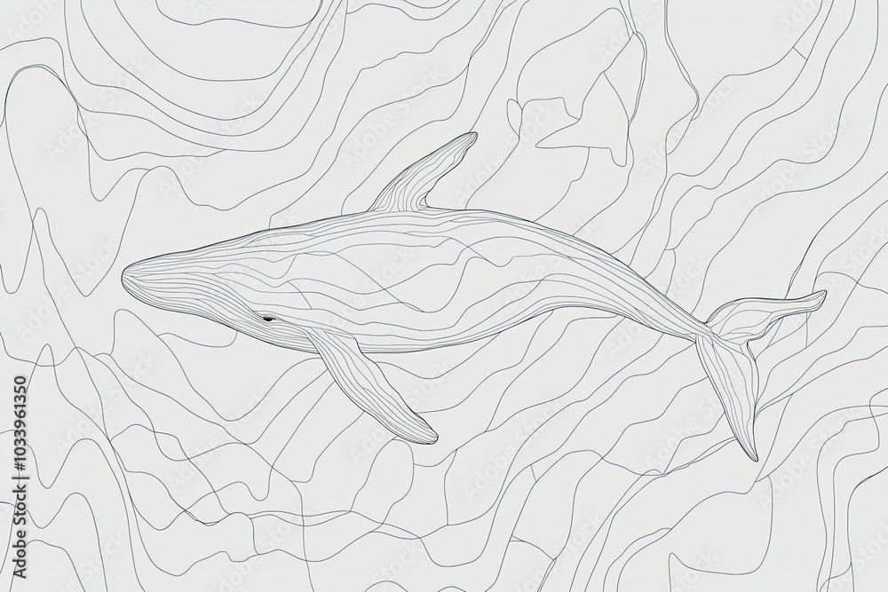 Minimalist whale illustration with smooth lines against a white background.