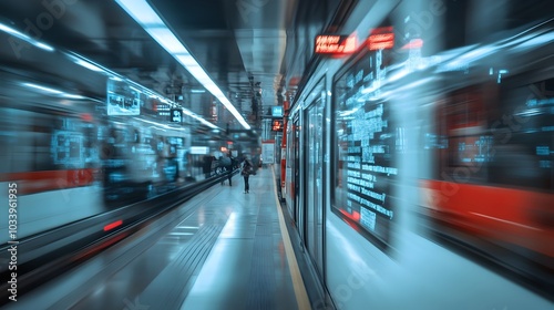 Blurred Motion in Futuristic Urban Corridor with Illuminating Lights