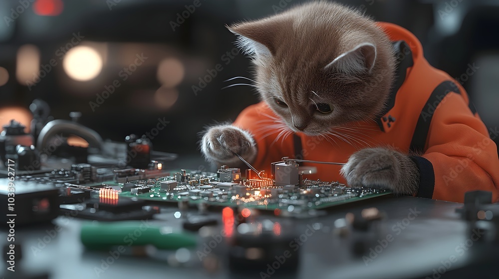 custom made wallpaper toronto digitalCurious Kitten Exploring Advanced Electronics Circuit Board