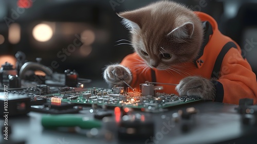 Wallpaper Mural Curious Kitten Exploring Advanced Electronics Circuit Board Torontodigital.ca