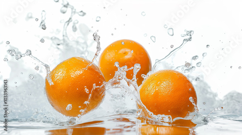 Orange fruit dropped in water splash.