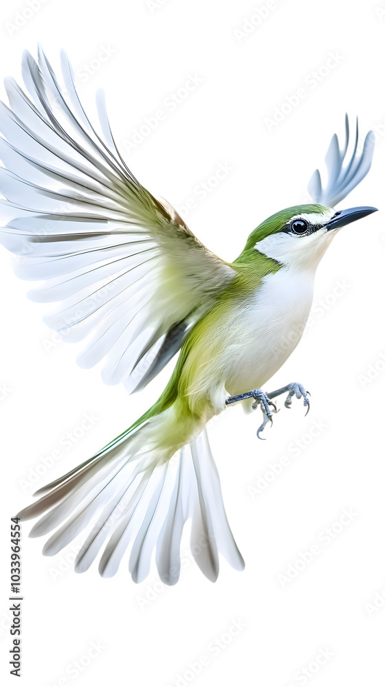 Obraz premium Green Backed Bird on Transparent Background PNG, Pattern Background, Wallpaper, Cover and Screen of Smartphone, PC, Laptop, Transparent PNG