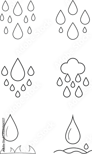 Water Drop Icons: Rain, Cloud, Grass, Ocean