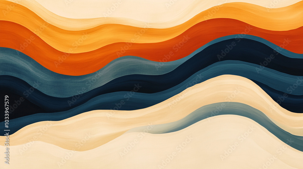 Abstract Wavy Background with Orange Blue and Cream Colors Abstract Wavy Background with Orange Blue and Cream Colors