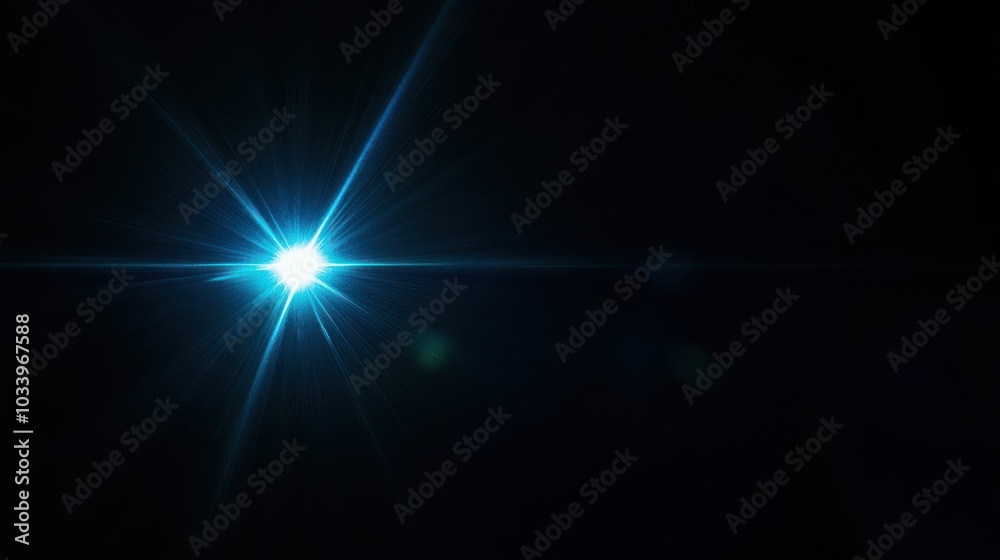 Bright Blue Lens Flare on Black Background Bright Blue Lens Flare on Black Background