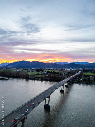 Wallpaper Mural Scenic Fraser River Bridge at Sunset in Mission, BC Torontodigital.ca