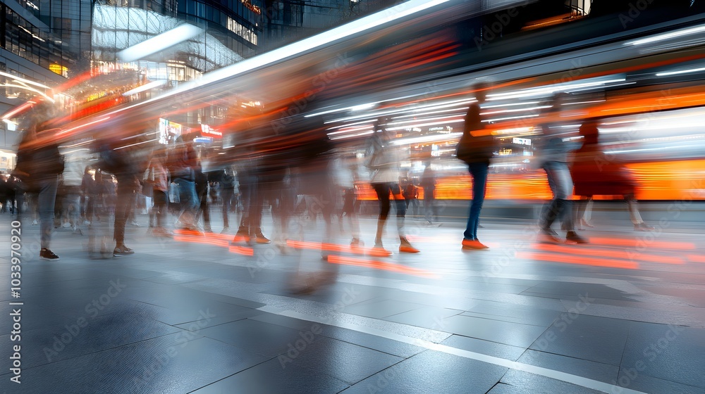 High speed blur of anonymous commuters and workers rushing through a busy city street Concept of fast paced urban lifestyle corporate work culture and the anonymity of modern metropolitan life High speed blur of anonymous commuters and workers rushing through a busy city street Concept of fast paced urban lifestyle corporate work culture and the anonymity of modern metropolitan life