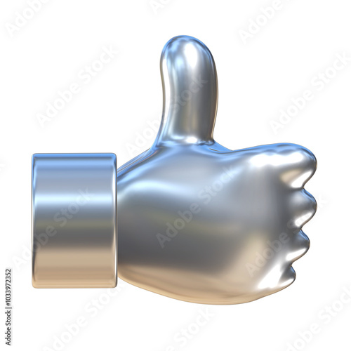Silver thumb up hand on png transparent background.
