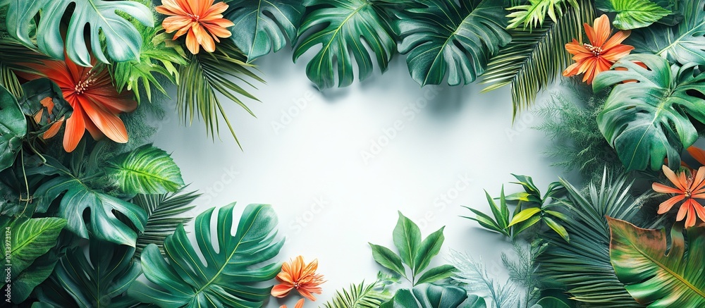 Tropical Leaves and Flowers Frame Tropical Leaves and Flowers Frame