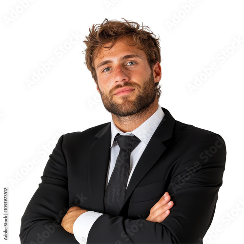 Confident professional, arms crossed, formal attire, white background Isolated on white background or PNG