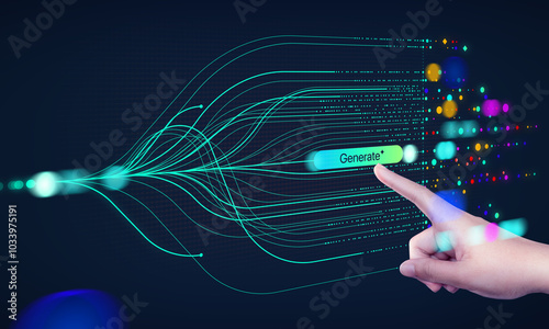 A hand showing AI tech with Generative Ai concept, artificial intelligence cyber security, digital transformation, finance, document file management, large language model, LLM