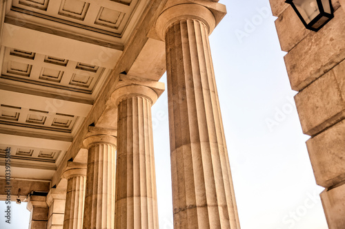 Vienna, Austria - July 23, 2024: Architectural columns of the Denkmal der Exekutive on the perimeter of Heldenplatz Square in Vienna
 photo