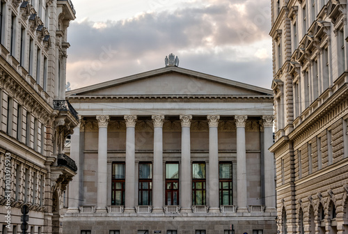 Vienna, Austria - July 23, 2024: The majestic exterior of the Austrian Parliament 