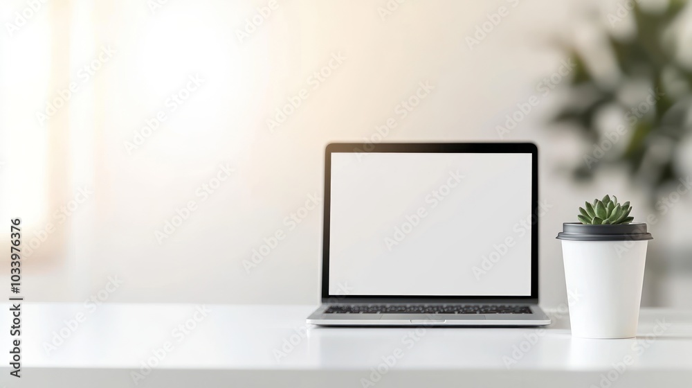 Minimalist Laptop & Succulent on Desk