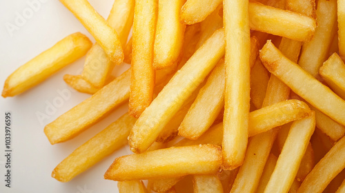 Golden fries in a detailed close-up, showcasing their crispy texture photo