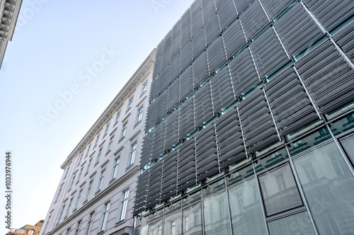 Vienna, Austria - July 23, 2024: Building facades in the early morning in Vienna 