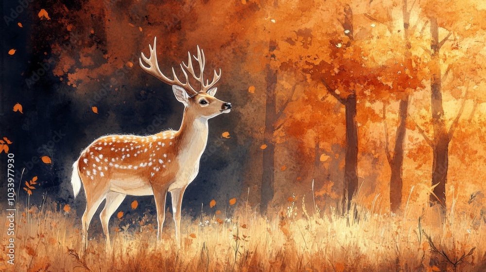 Obraz premium Majestic Deer in Autumn Forest