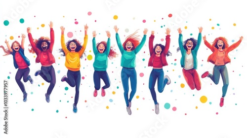 Group of Happy Women Jumping