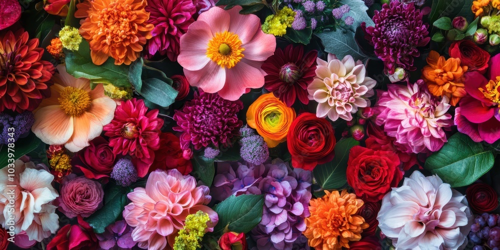 Vibrant bouquet of mixed flowers and greenery. Vibrant bouquet of mixed flowers and greenery.