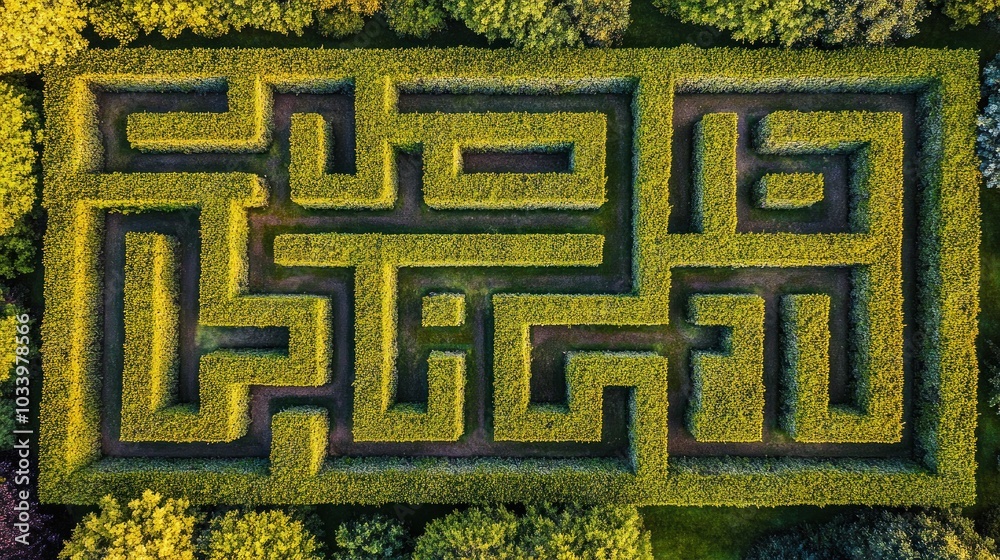 Aerial View of a Lush Green Maze in a Garden Aerial View of a Lush Green Maze in a Garden