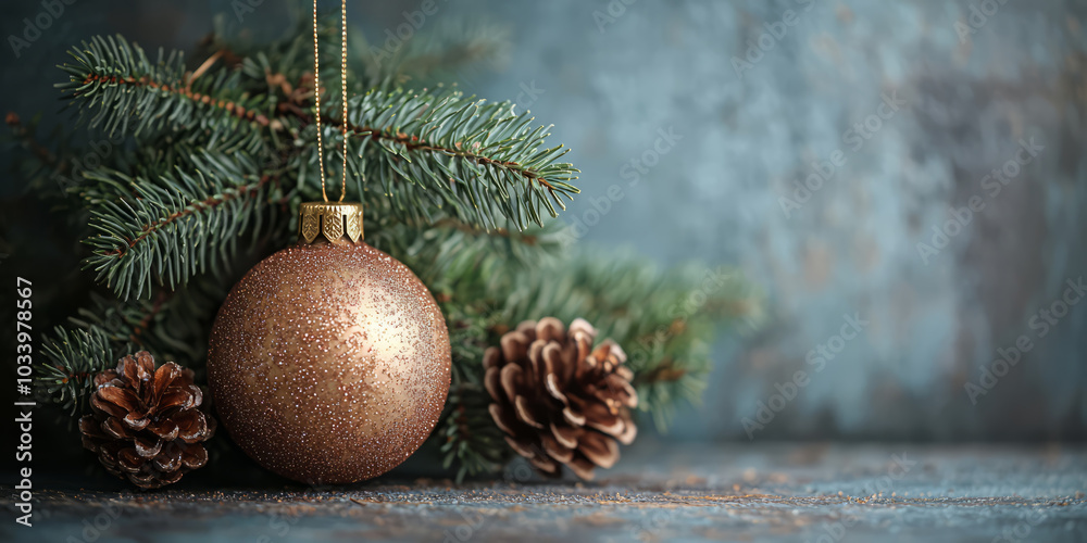 New Year's minimalistic background with New Year's decorations, light background.