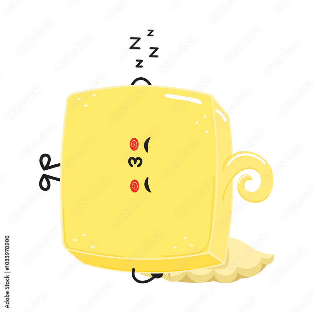 Butter sleeping character. Vector hand drawn cartoon kawaii character illustration icon. Isolated on white background. Butter sleep character concept Butter sleeping character. Vector hand drawn cartoon kawaii character illustration icon. Isolated on white background. Butter sleep character concept