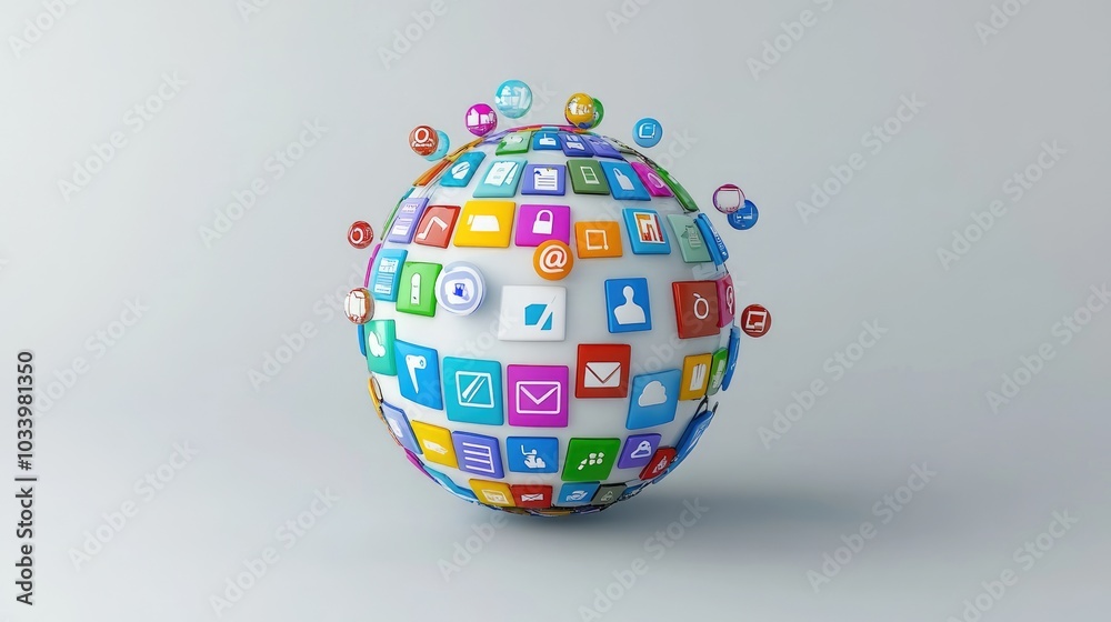 3D globe with search engine icons orbiting around it, symbolizing global internet connectivity 3D globe with search engine icons orbiting around it, symbolizing global internet connectivity