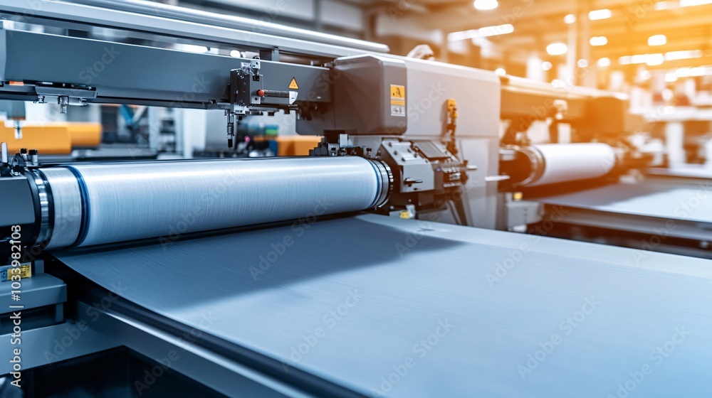 Fototapeta premium Modern Textile Machine Producing Fabric in Factory