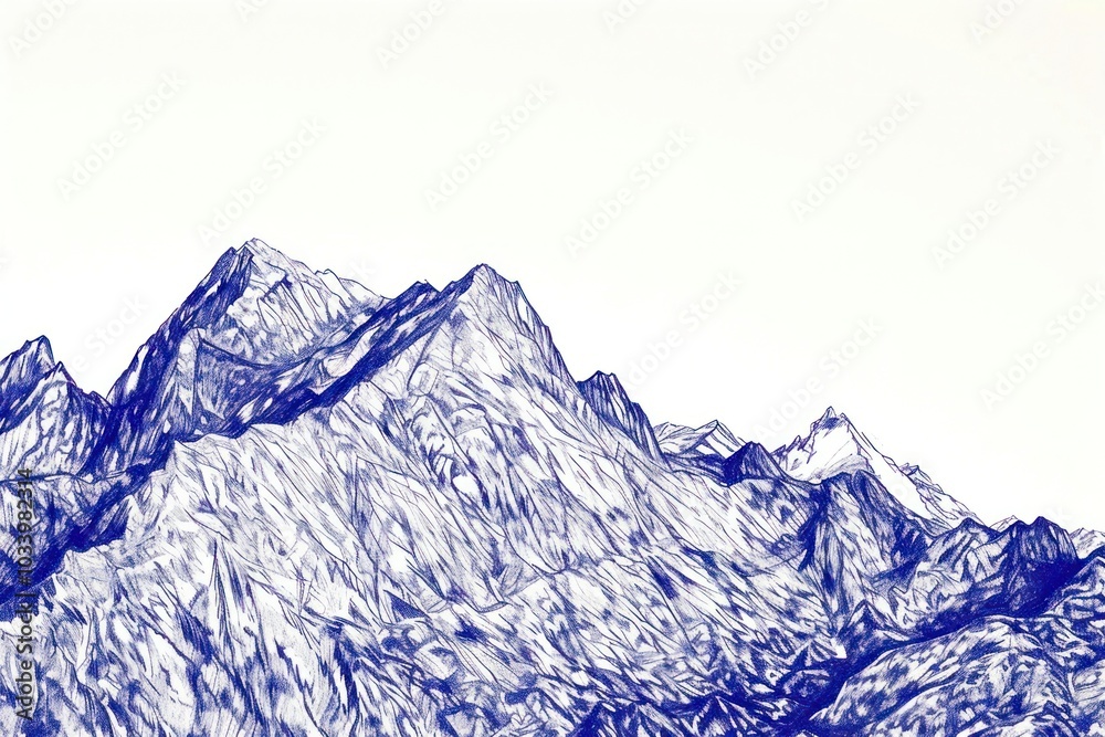 Obraz premium Vintage drawing mountain nature sketch blue.