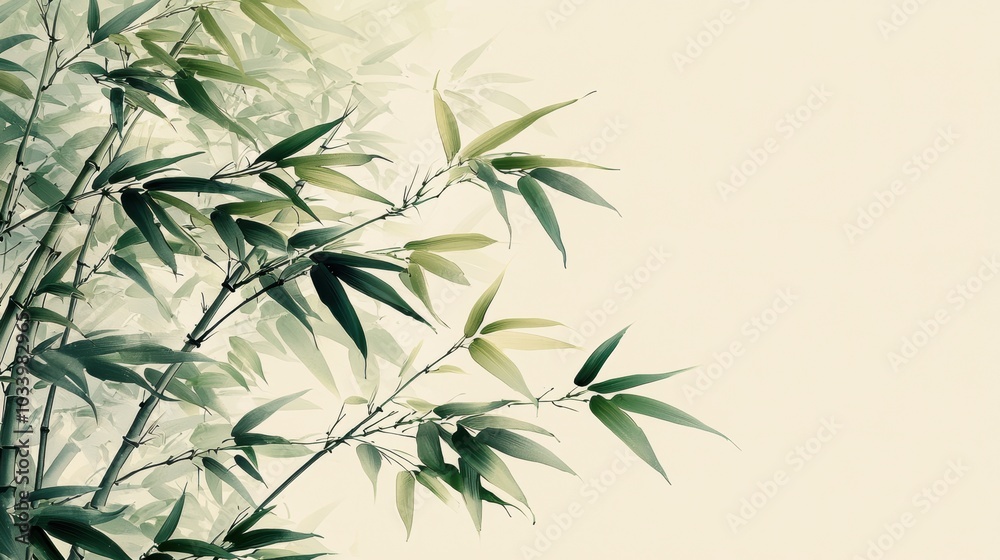 Obraz premium Green bamboo leaves on white background.