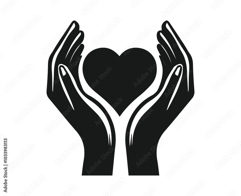 hands with heart logo silhouette Healthcare Donation and giving aid concept hands with heart logo silhouette Healthcare Donation and giving aid concept