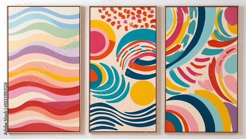 three abstract geometric wall art panels