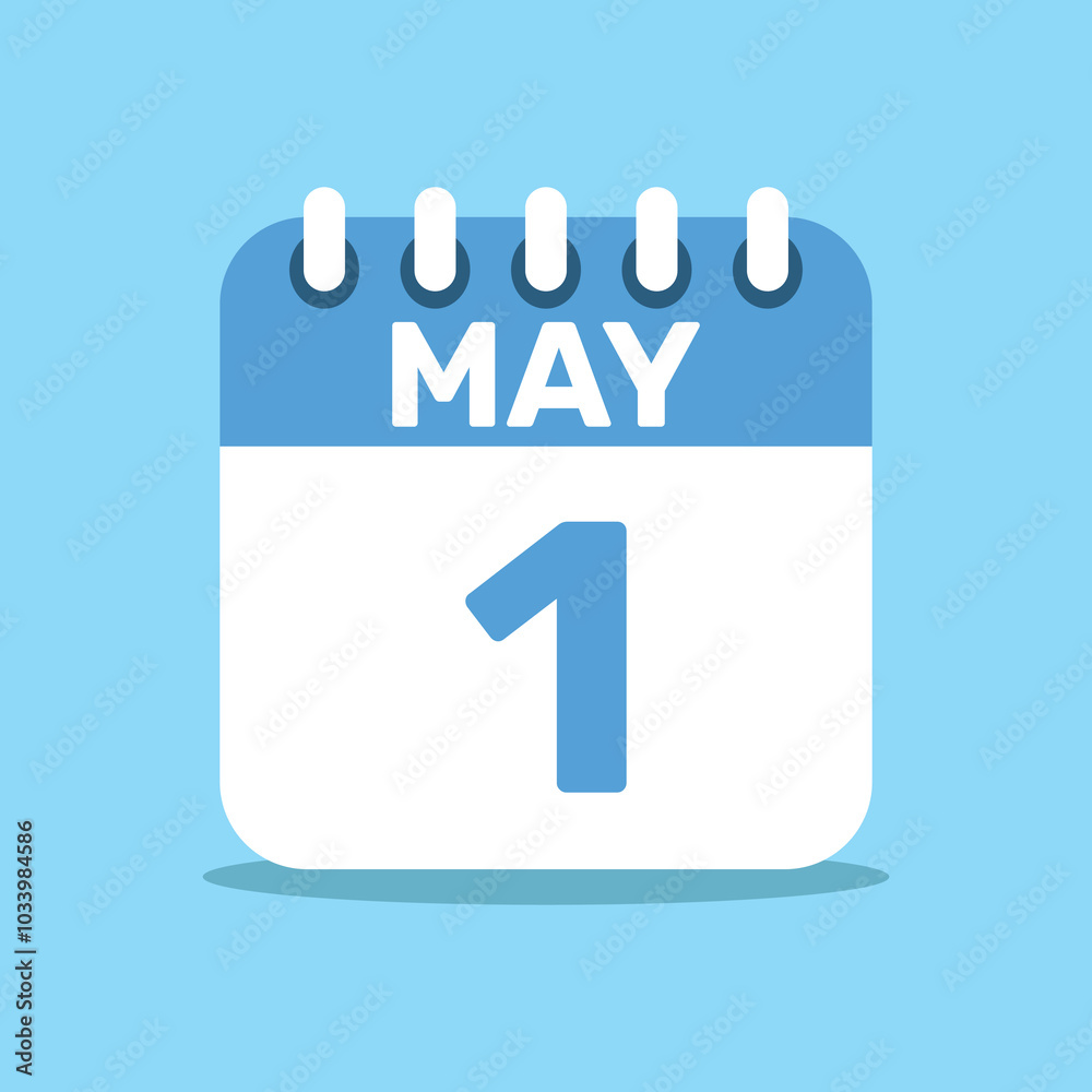 calendar May 1 blue color icon, paper planning design. calendar May 1 blue color icon, paper planning design.