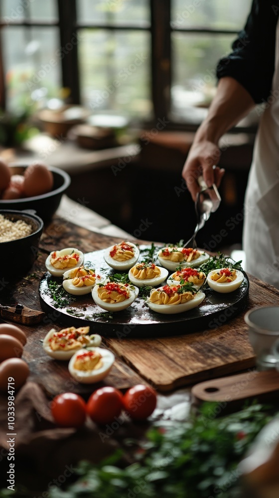 An empty scene featuring blank mockup template (a fun cooking competition scene where participants are preparing deviled eggs with enthusiasm and flair, highlighting creativity), An empty scene featuring blank mockup template (a fun cooking competition scene where participants are preparing deviled eggs with enthusiasm and flair, highlighting creativity),