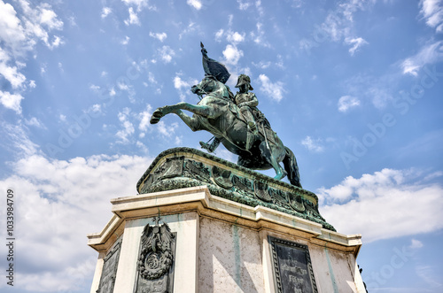 Vienna, Austria - July 23, 2024: Archduke Karl Equestrian Statue in Heldenplatz square in Vienna 