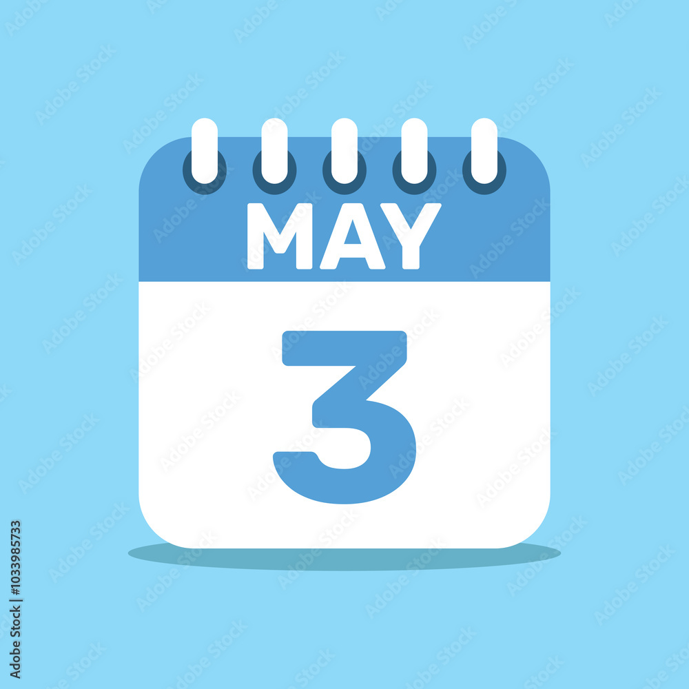 calendar May 3 blue color icon, paper planning design. calendar May 3 blue color icon, paper planning design.