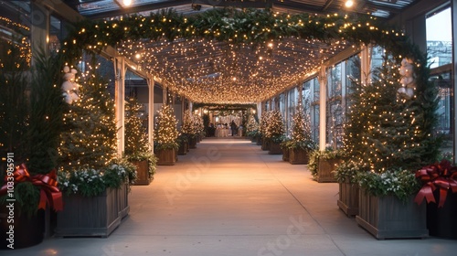 Festive Holiday Walkway Adorned with Lights and Decor