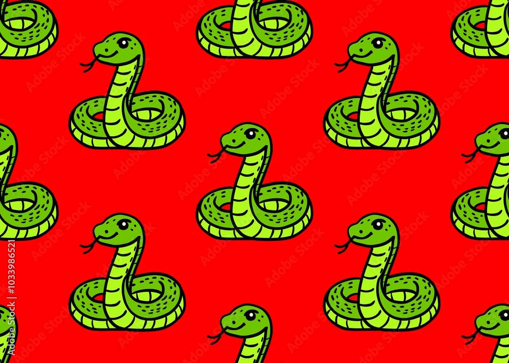 Obraz premium Seamless pattern with snakes. Seamless pattern with snakes on a red background. Happy New Year. Year of the green snake.