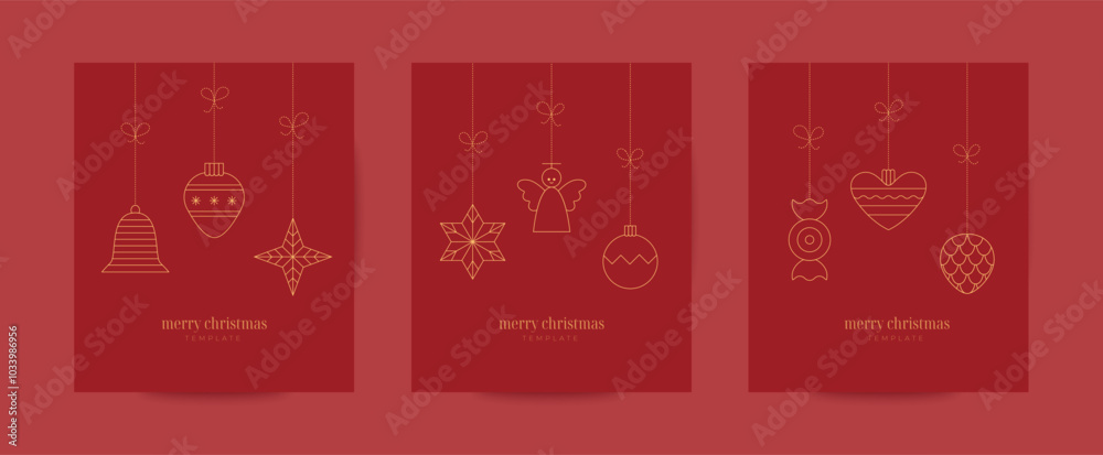 Luxury line Christmas invitation, greeting card, banner, wall art, design templates. Golden linear Merry Christmas, Happy New Year bauble, ball, bell, angel Luxury line Christmas invitation, greeting card, banner, wall art, design templates. Golden linear Merry Christmas, Happy New Year bauble, ball, bell, angel