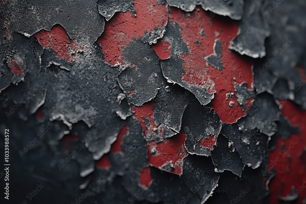 Obraz premium Close-up shot of peeling paint with red and black colors