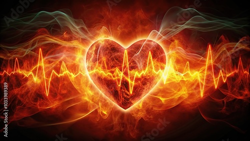 Abstract representation of heart disease with a medium shot fiery pulse design