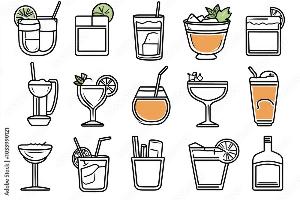 A selection of different drinks and beverages arranged on a table or counter