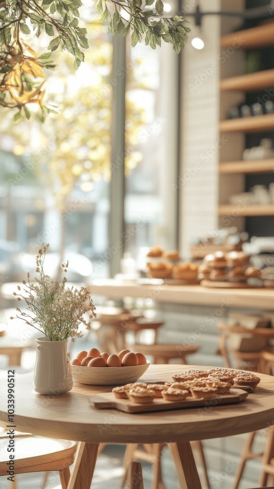 An empty scene featuring blank mockup template (a quaint café setting where patrons enjoy deviled eggs alongside pastries and fresh coffee, creating a warm ambiance) An empty scene featuring blank mockup template (a quaint café setting where patrons enjoy deviled eggs alongside pastries and fresh coffee, creating a warm ambiance)