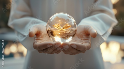 Healing hands holding a glowing energy orb, energybased natural therapy, 3D illustration