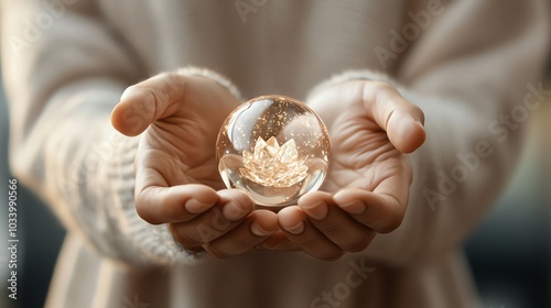 Healing hands holding a glowing energy orb, energybased natural therapy, 3D illustration
