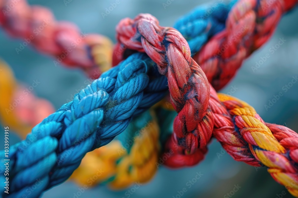 Concept Of Teamwork And Unity as a business metaphor for joining an inclusive partnership as twisted diverse ropes connected together as a corporate symbol for cooperation and working collaboration Concept Of Teamwork And Unity as a business metaphor for joining an inclusive partnership as twisted diverse ropes connected together as a corporate symbol for cooperation and working collaboration